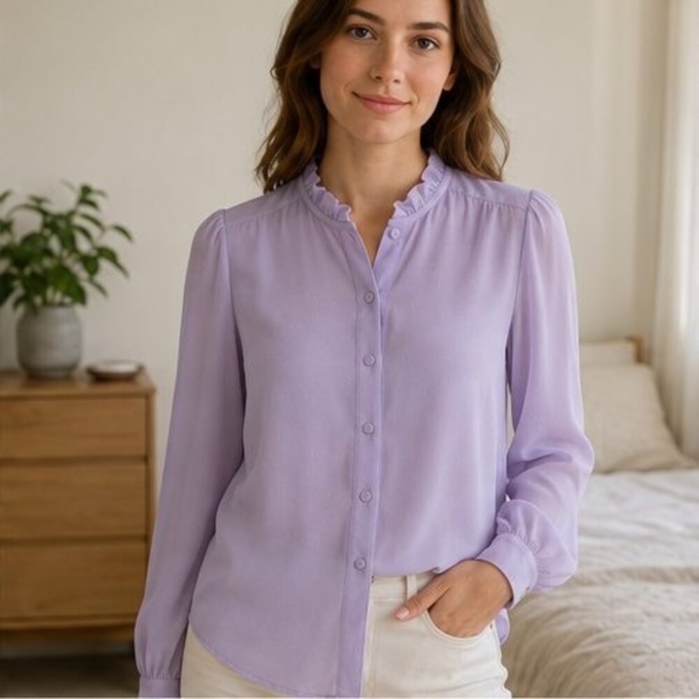Lilac Ruffle Collar Blouse - Picture 2 of 6